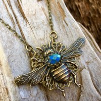 Queen Bee Necklace | Blue Labradorite & Vintage Brass Queen Bee Necklace