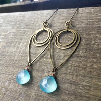 Drop of Rain Earrings | Aqua Blue Chalcedony & Brass Geometric Jewelry