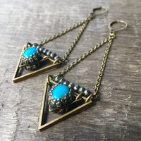 True Wisdom Earrings | Turquoise & Faceted Pyrite | Brass Triangle Drop Earrings