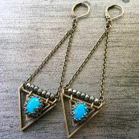True Wisdom Earrings | Turquoise & Faceted Pyrite | Brass Triangle Drop Earrings