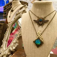 Queen Bee Necklace | Blue Labradorite & Vintage Brass Queen Bee Necklace