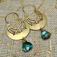 LUNAR ELLIPSE Earrings | Blue Labradorite & Brass Crescent Moon Drop Earrings