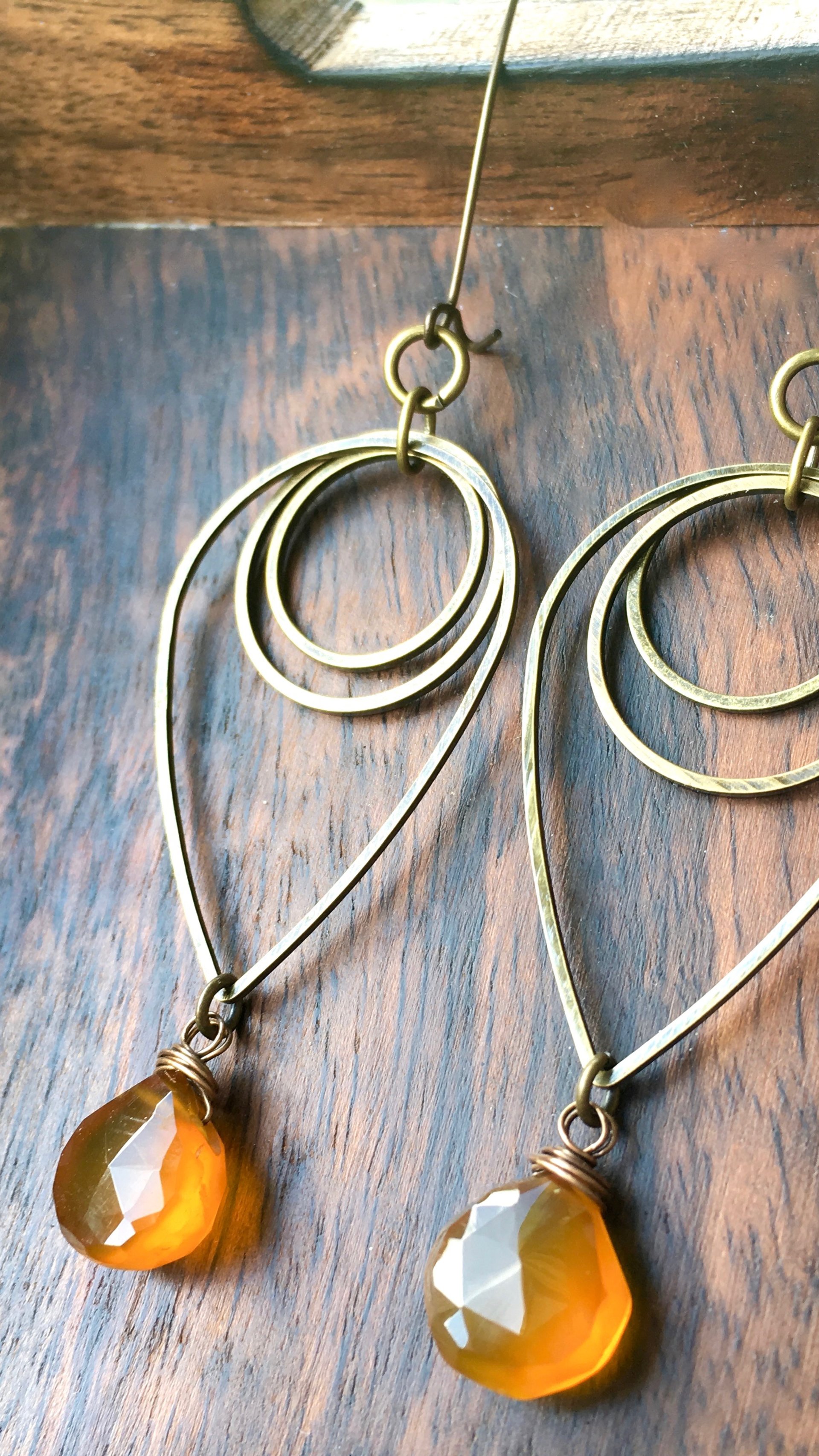Liquid Sunshine Earrings | Amber Yellow Chalcedony & Brass Geometric Jewelry