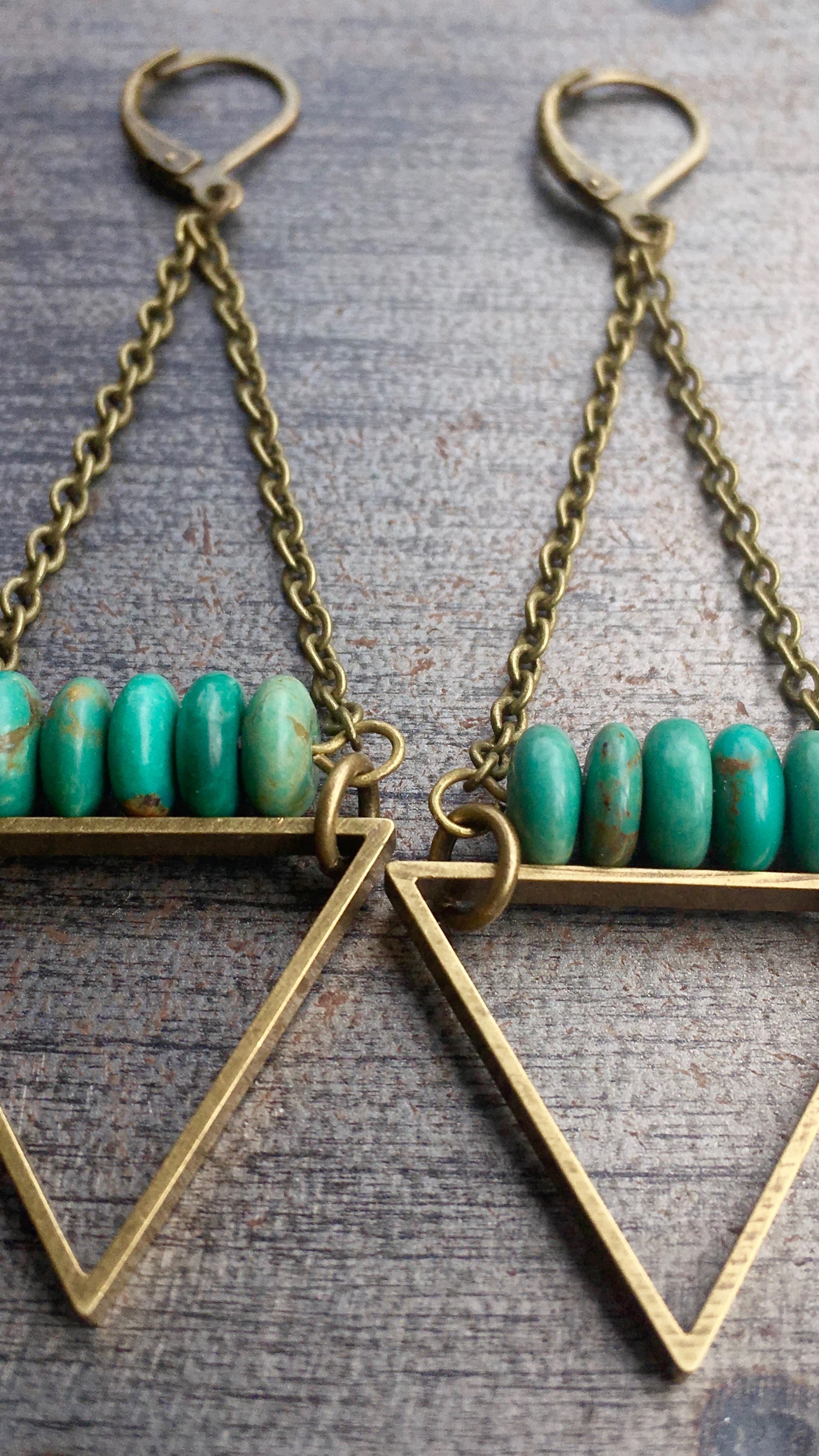 EarthLines Earrings | Kingman Turquoise & Brass Triangle Drop Earrings
