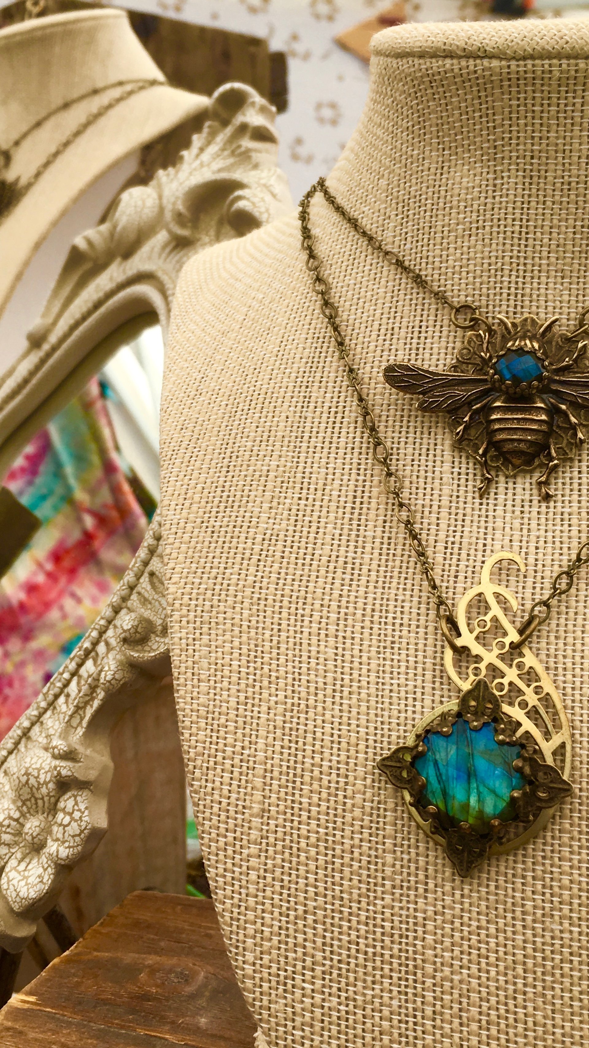 Queen Bee Necklace | Blue Labradorite & Vintage Brass Queen Bee Necklace
