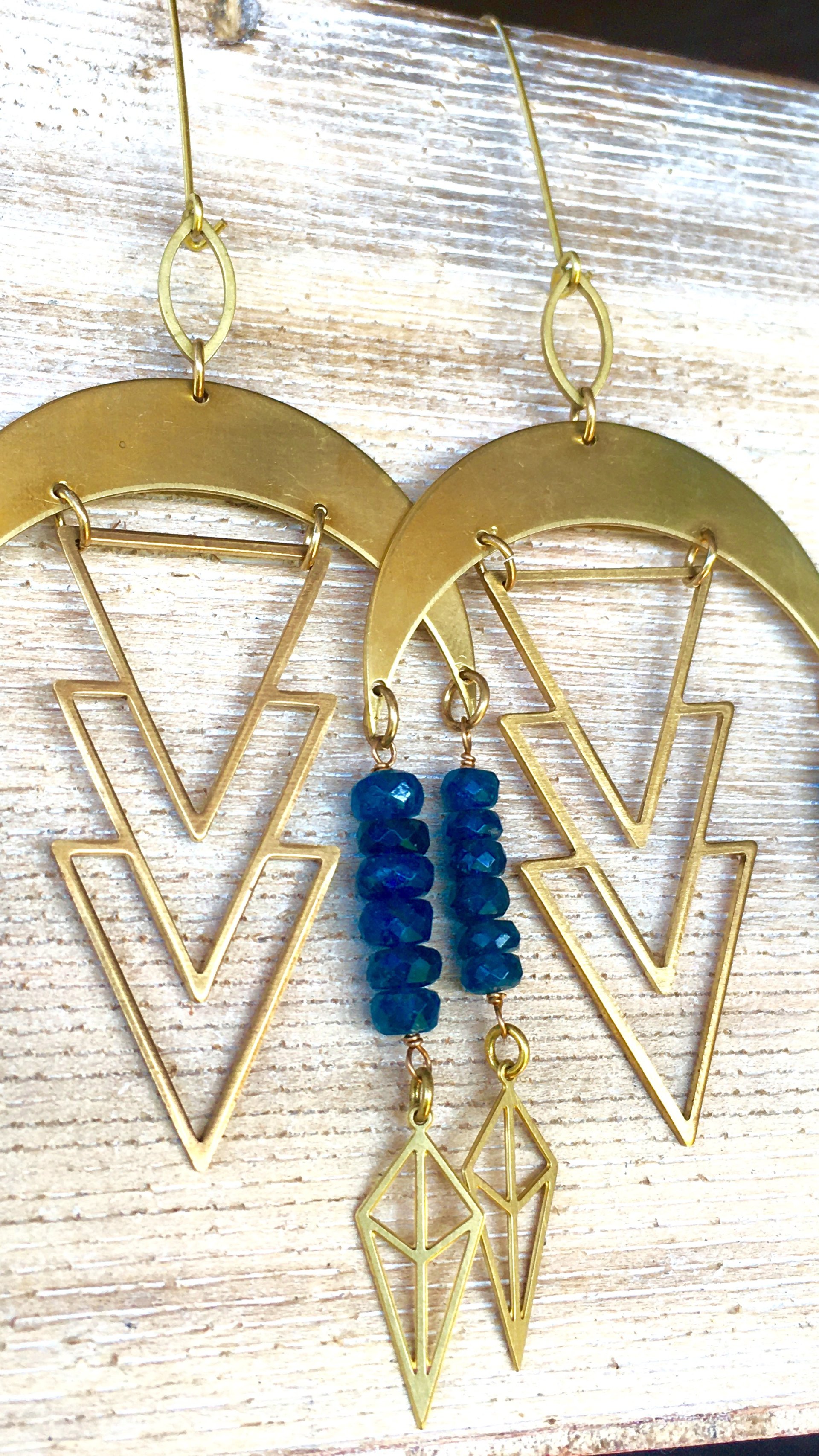 Blue Star Rain Earrings | Neon Blue Apatite | Brass Geometrical RainDrop Earring