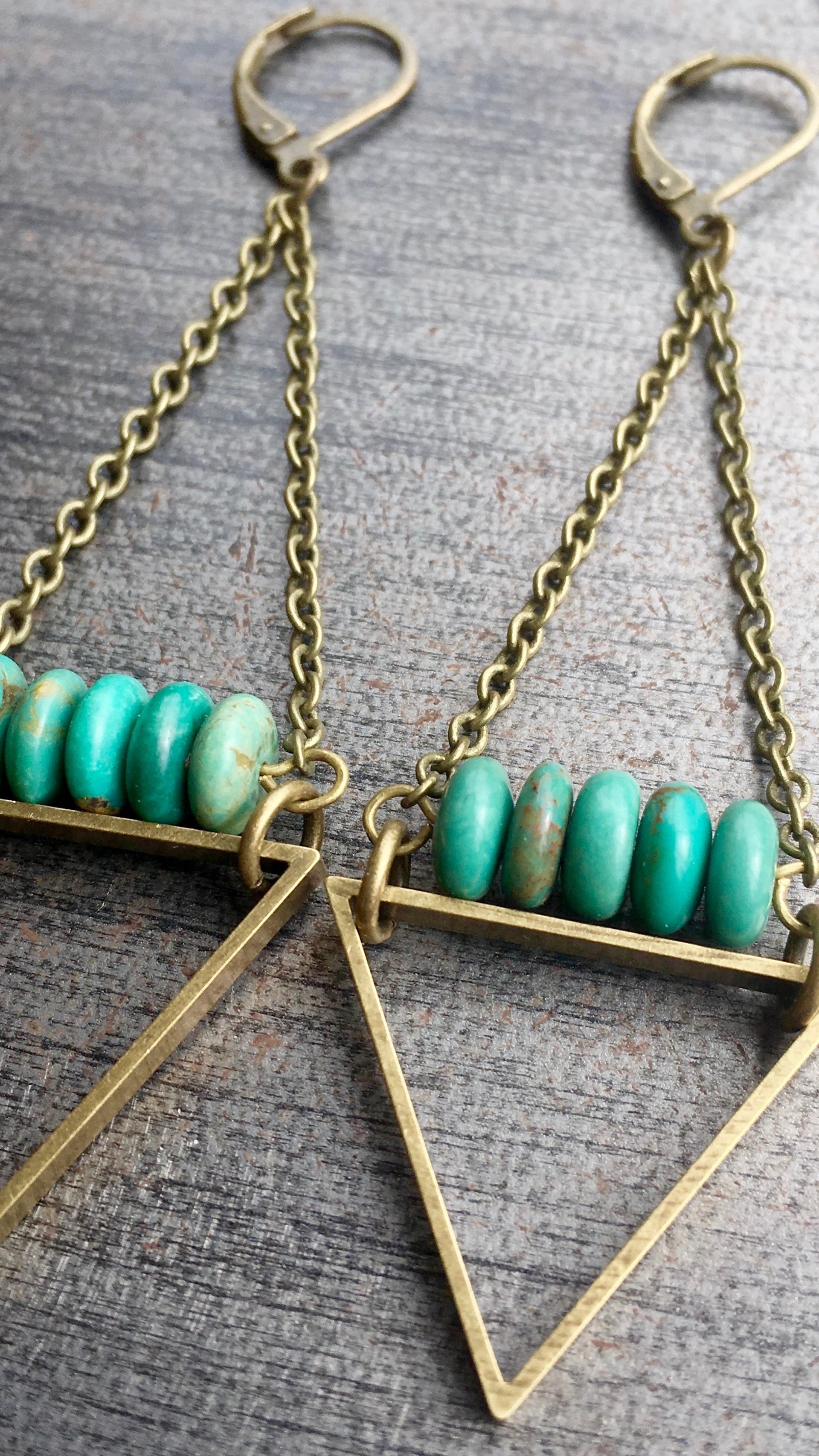 EarthLines Earrings | Kingman Turquoise & Brass Triangle Drop Earrings
