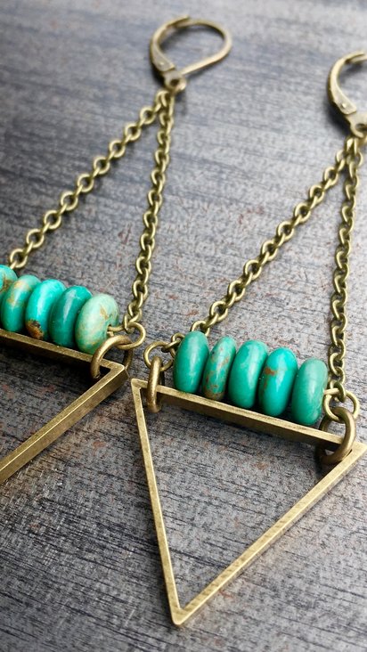 EarthLines Earrings | Kingman Turquoise & Brass Triangle Drop Earrings
