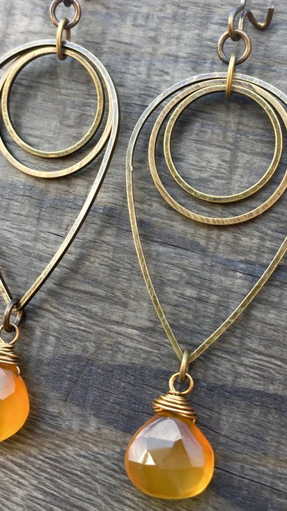 Liquid Sunshine Earrings | Amber Yellow Chalcedony & Brass Geometric Jewelry